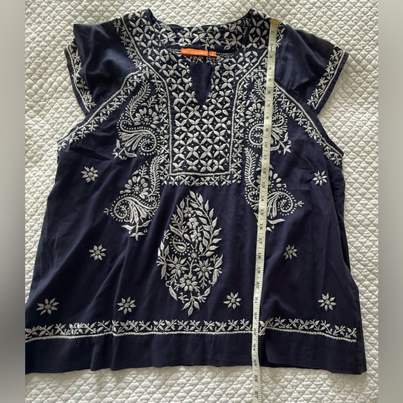 Oliphant Navy Embroidered Cotton Boho Top Tunic Blouse Size L - Picture 9 of 9